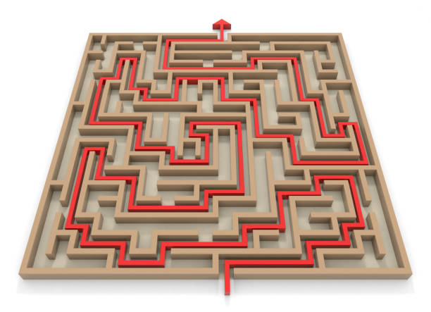 istock Arrow towards goal. Square maze. Huge maze. 3D rendering. 1200862739