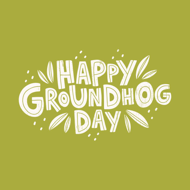 el çizilmiş kutlama metni happy groundhog day. bahar tatili yazısı. alıntı tipografisi - groundhog day tatil stock illustrations