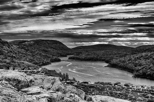 Black and White of lake of the clouds michigan