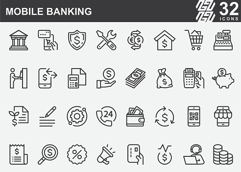 Mobile Banking Line Icons