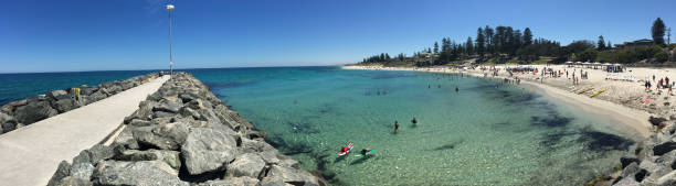 Cottesloe Beach in Perth Western Australia Panoramic landscape view of Cottesloe Beach in Perth,  Western Australia cottesloe beach stock pictures, royalty-free photos & images