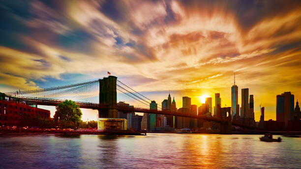 istock Awe over Manhattan. Sunset. Manhattan Downtown. Brooklyn Bridge. 1200876926
