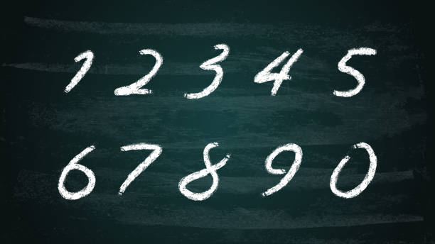 istock Chalk hand drawn alphabet numbers set on dark green chalkboard, pencil or charcoal chalk Vector 1200877145