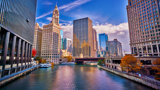 istock Chicago Business District. Corporate Building. River. Skyline. Sunny 1200877664