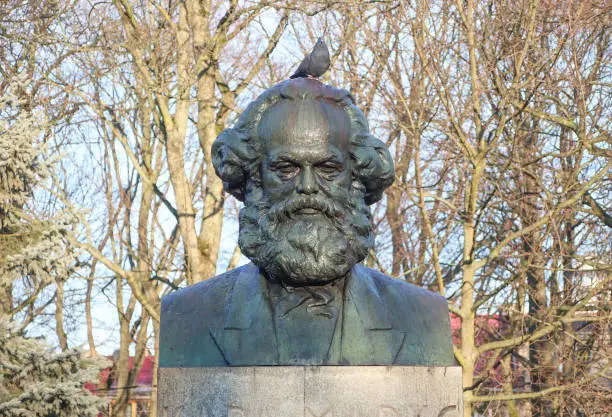 Monument to Karl Marx, installed in the city of Kaliningrad (Russia) on Karl Marx Street. Photographed in January 2020.