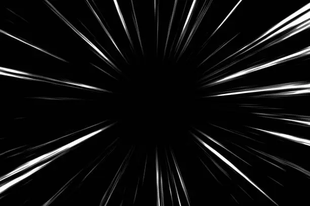 Photo of White comic radial speed lines in black background. Action speedline inspired by japanese Anime.