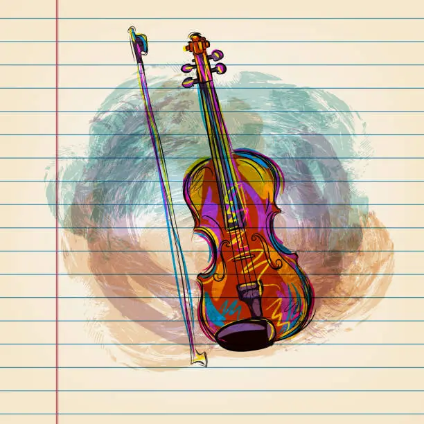 Vector illustration of Violin Drawing on Ruled Paper