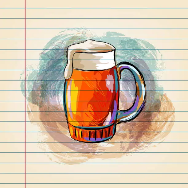 Vector illustration of Beer Mug Drawing on Ruled Paper