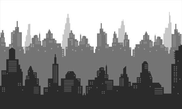 istock A black and white silhouette of the city 1200883932