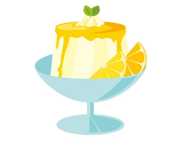 ilustrações de stock, clip art, desenhos animados e ícones de vector illustration of panna cotta on plate. sweet dessert - creme cozinhado