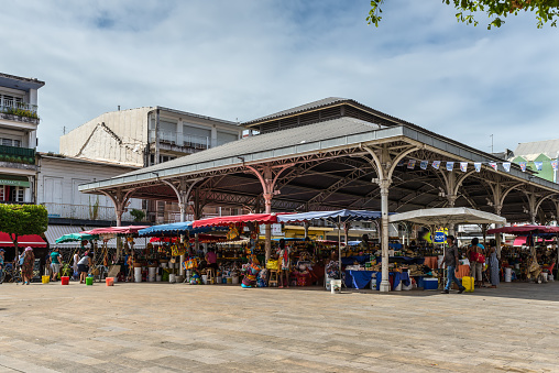 Pointe-a-Pitre, Guadeloupe - December 14, 2018: Central Market in Pointe-a-Pitre, in the French overseas department of Guadeloupe. Central market - also known as Spice Market.