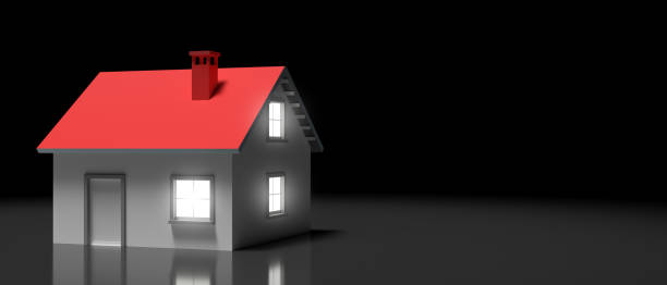 istock House miniature illuminated against black background. 3d illustration 1200889799