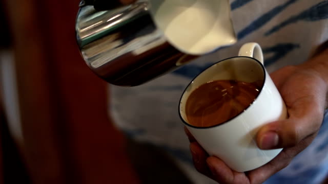 Latte art,Milk pouring by a Barista