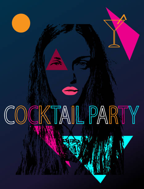 istock Cocktail summer party on the moonlight poster with a girl 1200897078
