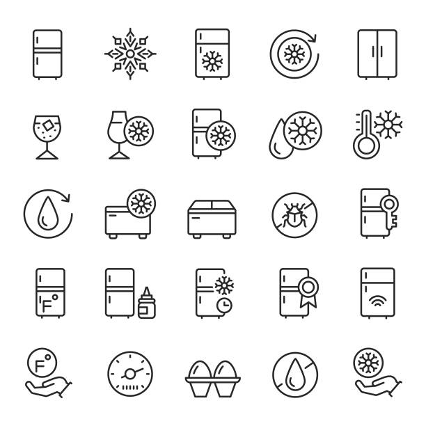 Refrigerator icon set Refrigerator icon set ice symbols stock illustrations