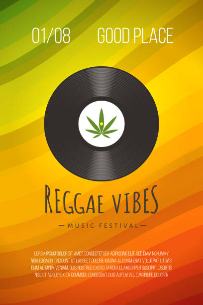 плакат reggae с логотипом винилового диска - регги stock illustrations