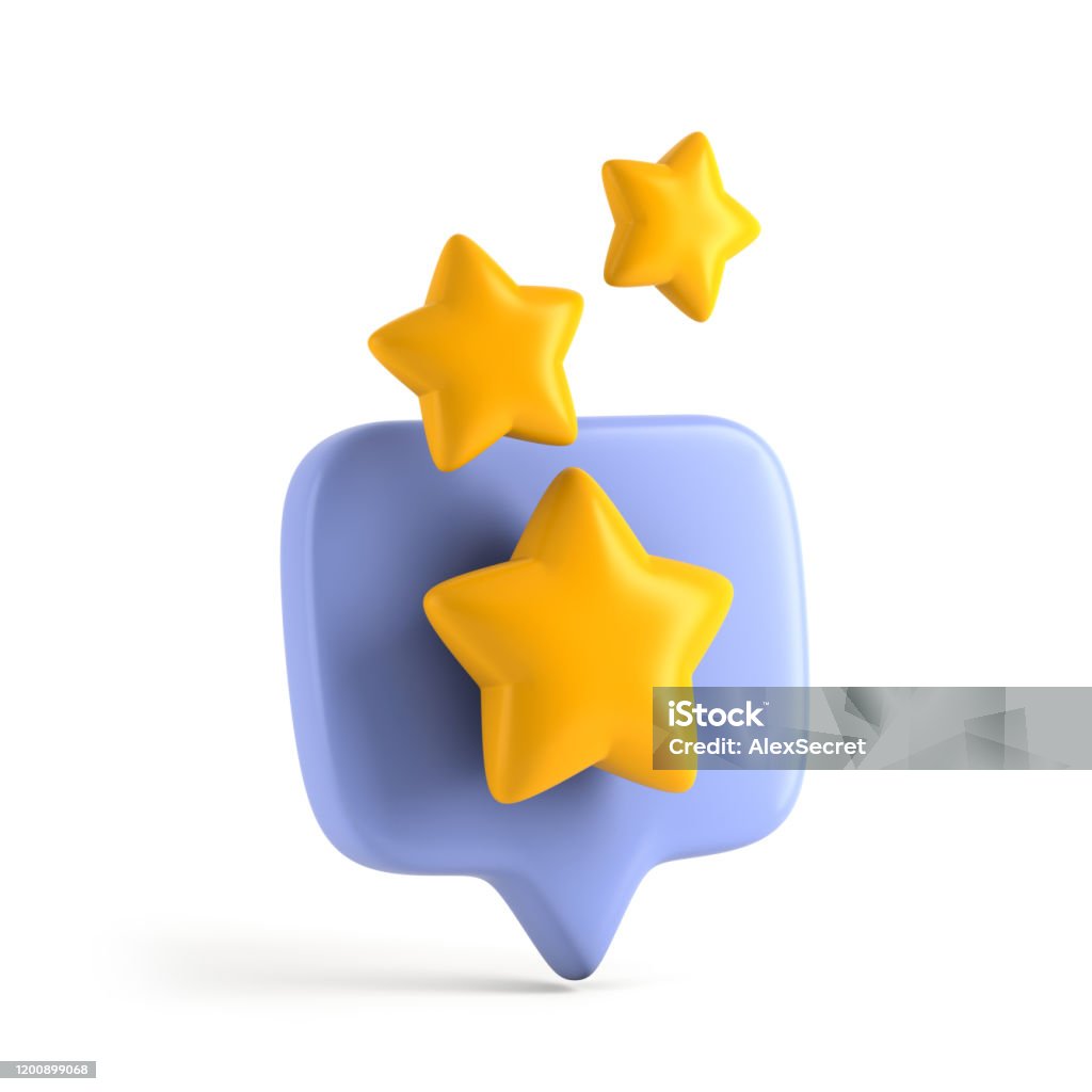 Abstract rating star like positive feedback Stars and speech bubble. 3d illustration Three Dimensional Stock Photo