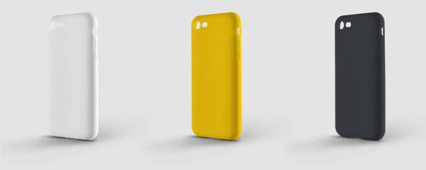 istock Template containers for a mobile phone on an isolated background, in black, white and yellow colors. 1200902139