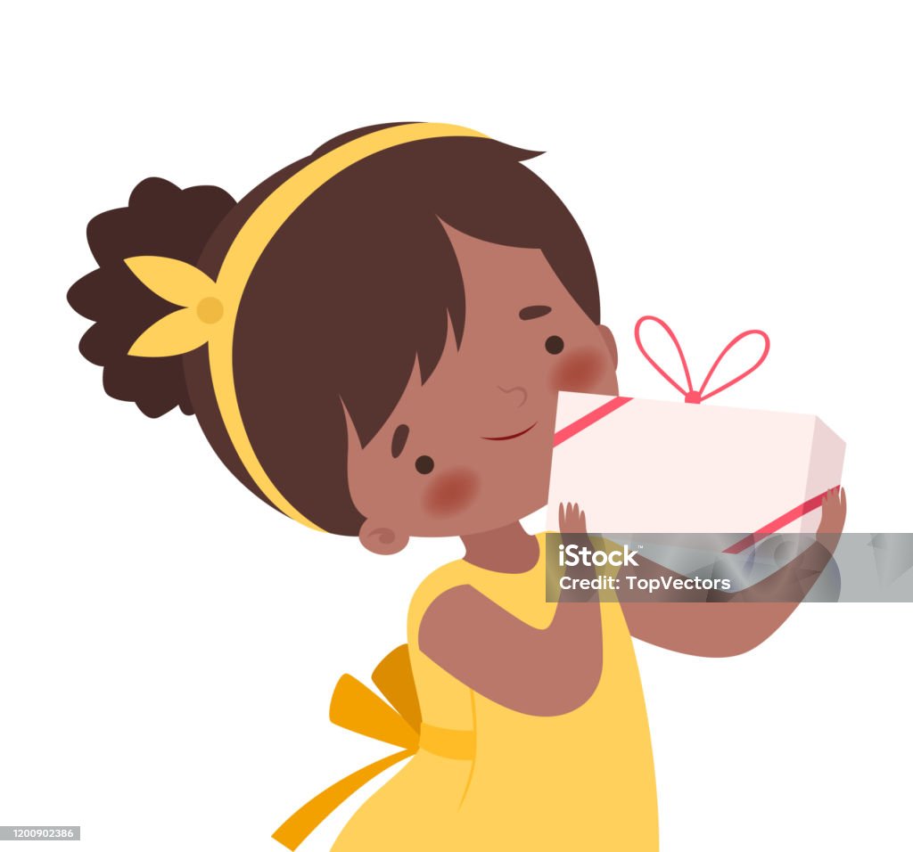 Bé Gái Đeo Dây Buộc Tóc Giữ Hộp Quà Carton Buộc Bằng Hình Minh Họa ...