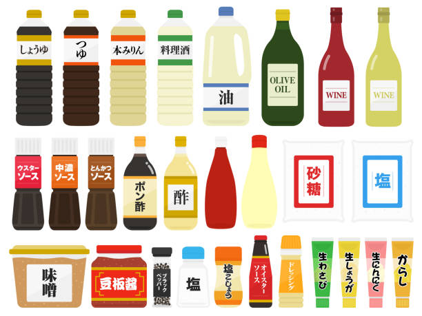illustrations, cliparts, dessins animés et icônes de ensemble d'illustration d'assaisonnement - mustard bottle sauces condiment