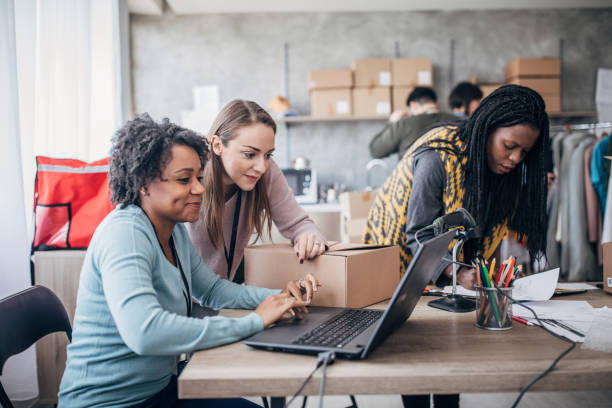istock Women using laptop for arranging customers orders for drop shipping 1200908618