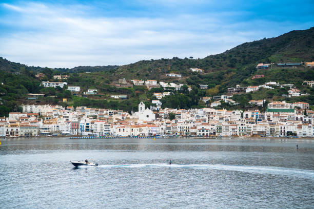 Port de la Selva, Catalonia / Spain - December 1st, 2019: Water skiing in the bay
