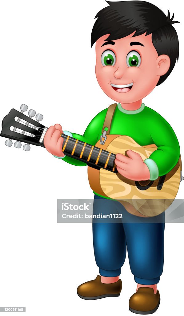 Cool Guitarist Boy With Brown Acoustic Guitar Cartoon Stock Illustration -  Download Image Now - iStock