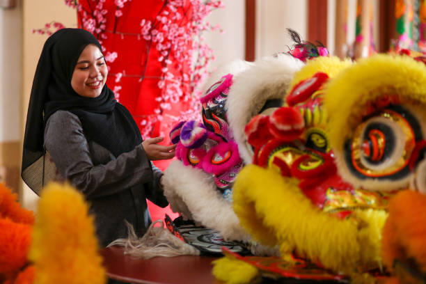 istock Chinese New Year: 18 Lion Dance Heads on Display 1200911322