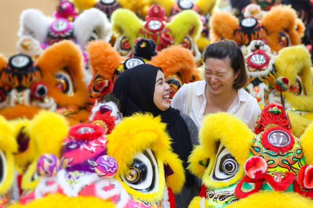 istock Chinese New Year: 18 Lion Dance Heads on Display 1200911429