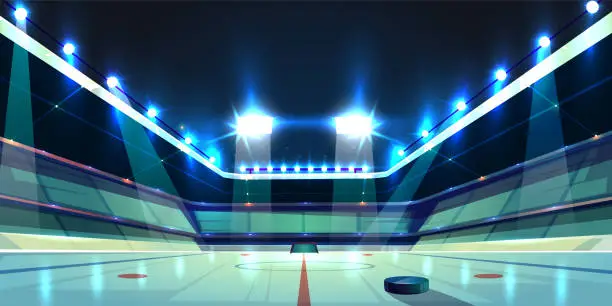 Vector illustration of Vector hockey arena, ice rink with puck