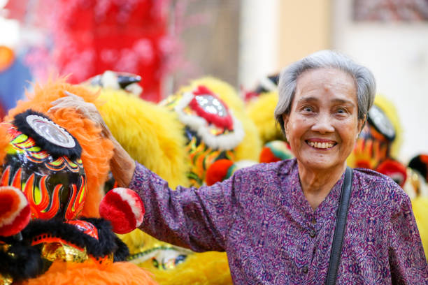 istock Chinese New Year: 18 Lion Dance Heads on Display 1200912435