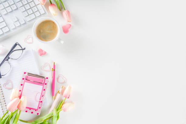 istock Spring woman office concept flatlay 1200912486