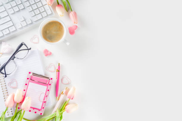 istock Spring woman office concept flatlay 1200912505