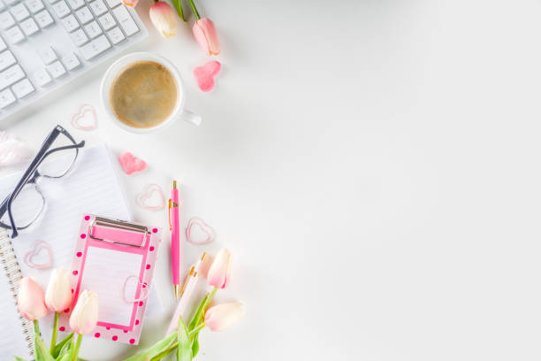 istock Spring woman office concept flatlay 1200912534