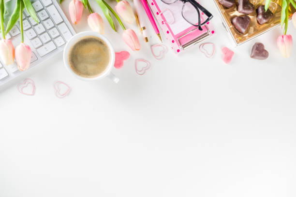 istock Spring woman office concept flatlay 1200912535