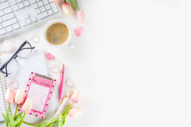 istock Spring woman office concept flatlay 1200912548