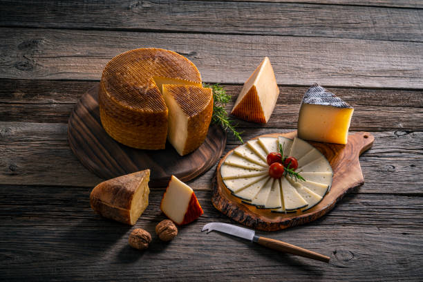 Manchego cheese from Spain on wood table