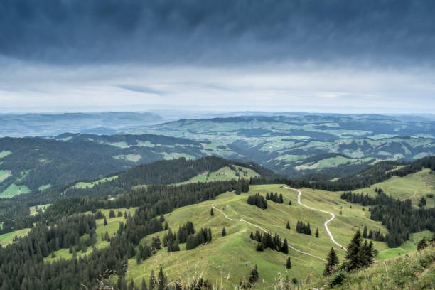 Typical view over the Bernese Mittelland in Switzerland stock photo