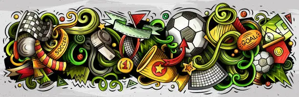 Vector illustration of Cartoon vector doodles Football banners compositions set