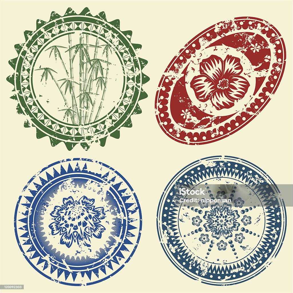 Conjunto de Grunge de sello postal - arte vectorial de Bambú - Familia de la Hierba libre de derechos
