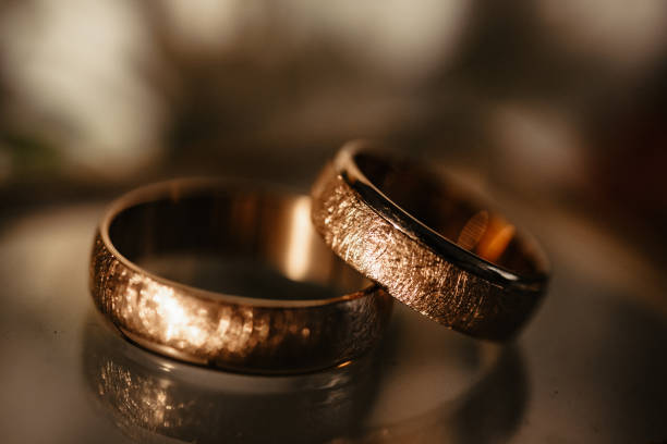 istock Golden wedding rings, wedding details 1200924790