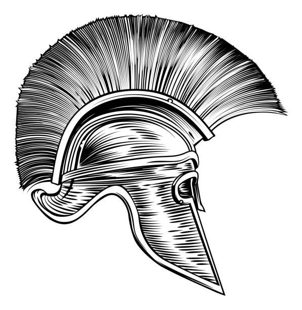spartan trojan warrior roman gladiator helm - griechisches tattoo stock-grafiken, -clipart, -cartoons und -symbole