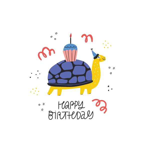 赤ちゃん最初の誕生日フラットグリーティングカードテンプレート - turtle backgrounds humor vector点のイラスト素材／クリップアート素材／マンガ素材／アイコン素材