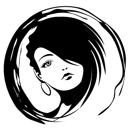 Ilustración de Cara De Hermosa Mujer Con Pelo Corto Y Pendientes Redondos  En Colores Blanco Y Negro y más Vectores Libres de Derechos de Belleza -  iStock