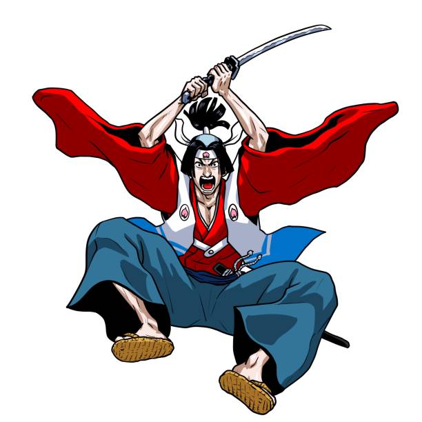 japanische traditionelle samurai held momotaro - loin cloth stock-grafiken, -clipart, -cartoons und -symbole