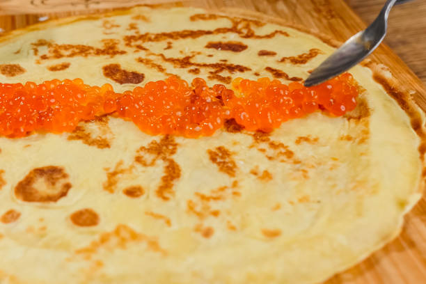 Pancakes with red caviar. red caviar