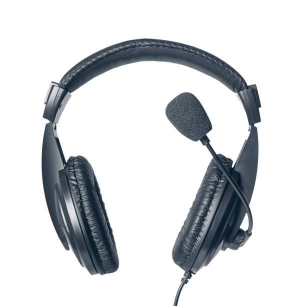 istock Headset, headphones with microphone isolated on white background 1200935670