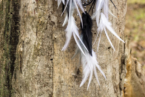 istock Handmade dream catcher with feathers threads and beads rope hanging 1200937369