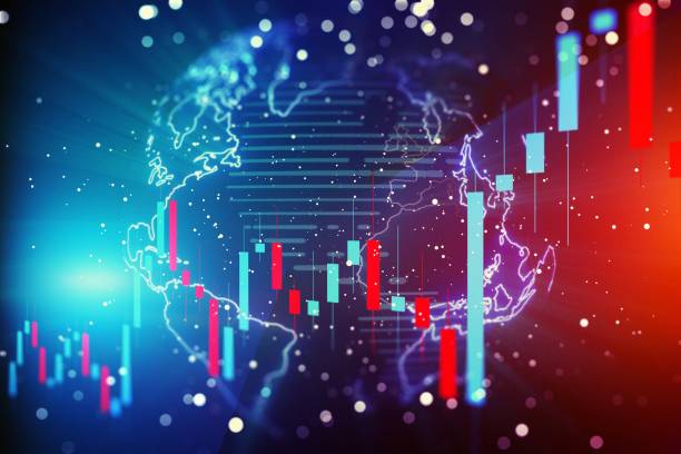 istock Growing financial chart on a globe background. Investment and profit concept. 3D Rendering 1200938018