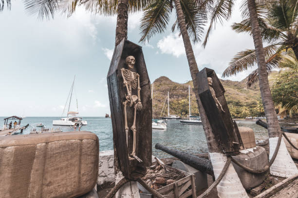 Wallilabou bay, Saint Vincent, Saint Vincent and the Grenadines - Skeletons in coffins stock photo